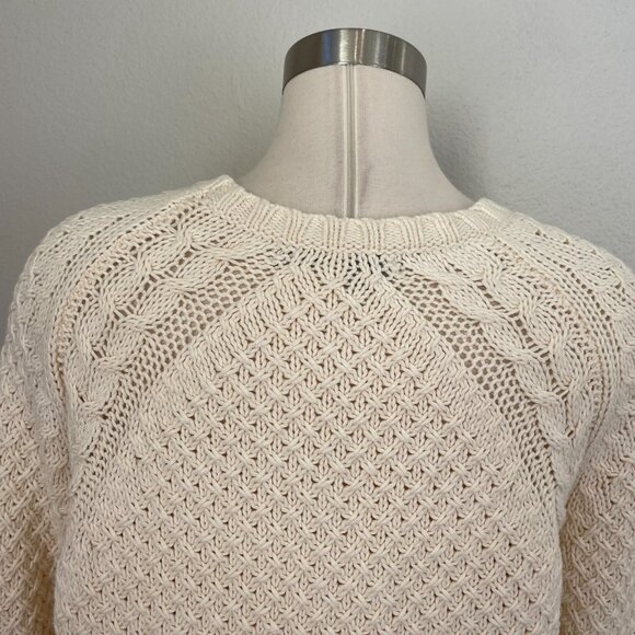 360 Sweater Womens Large Ivory Cable Knit Cotton Blend Sweater Long Sleeve - Picture 6 of 11